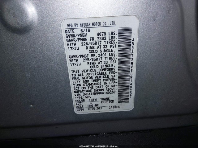 Nissan ROGUE S 2016 JN8AT2MV6GW140207 Image 9