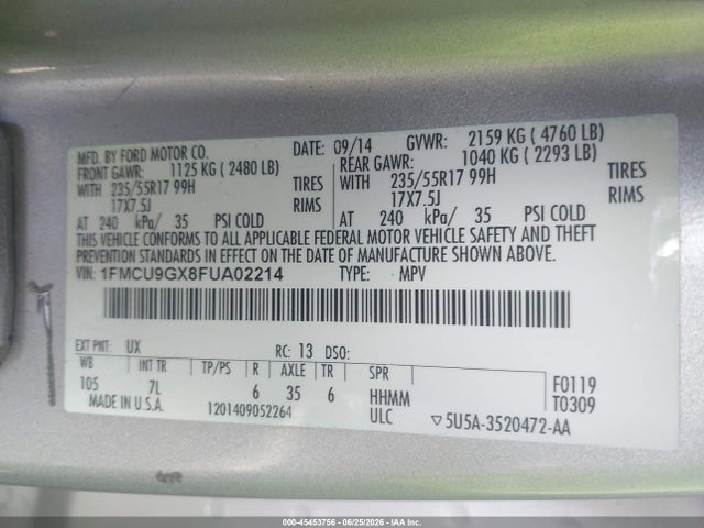 Ford ESCAPE SE 2015 1FMCU9GX8FUA02214 Image 9