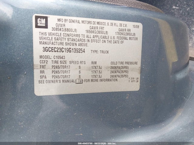 Продажа на аукционе авто 2009 Chevrolet Silverado 1500 Lt, vin: 3GCEC23C19G139254, номер лота: 45453780