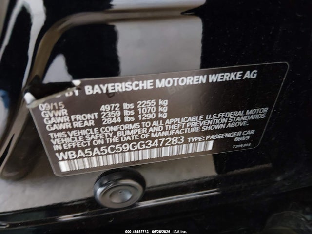45453783 :رقم المزاد ، WBA5A5C59GG347283 vin ، 2016 Bmw 528i مزاد بيع
