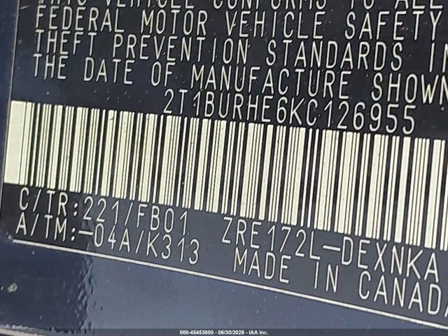 Toyota COROLLA LE 2019 2T1BURHE6KC126955 Image 9