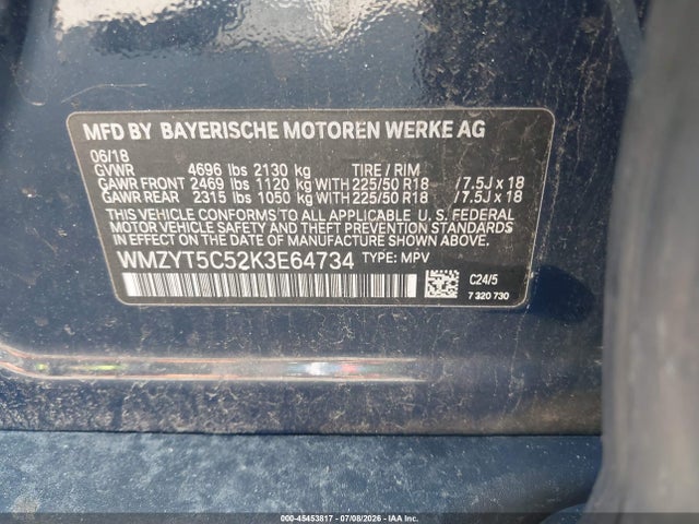 45453817 :رقم المزاد ، WMZYT5C52K3E64734 vin ، 2019 Mini Countryman Cooper S مزاد بيع