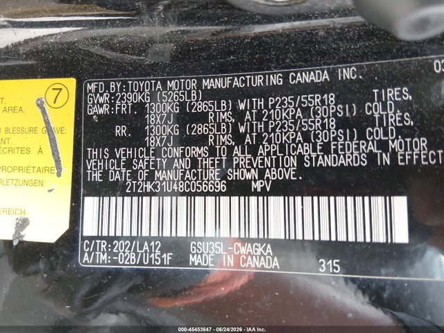Aukcja sprzedaży 2008 Lexus Rx 350, vin: 2T2HK31U48C056696, numer aukcji: 45453847