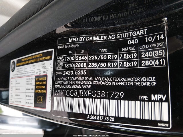 WDCGG8JBXFG381729 Mercedes-Benz Glk 350 4matic