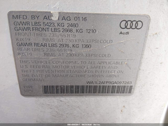 Audi Q5 2.0t Premium 2016 WA1L2AFP9GA097263 Image 9