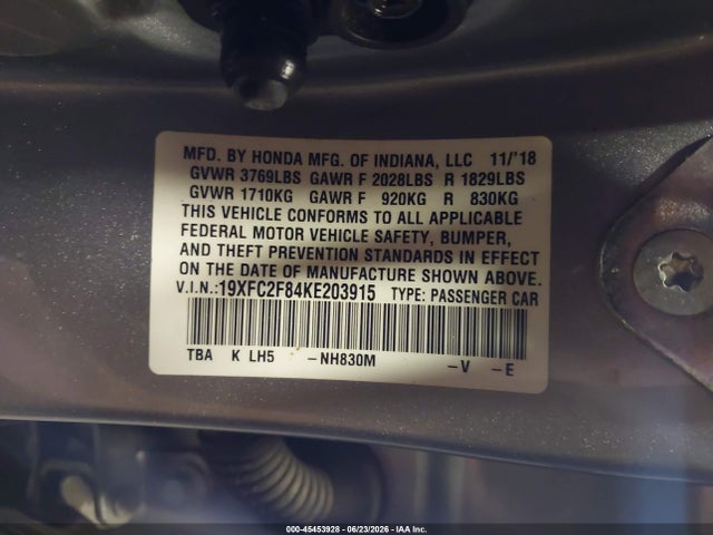 19XFC2F84KE203915 Honda Civic Sport