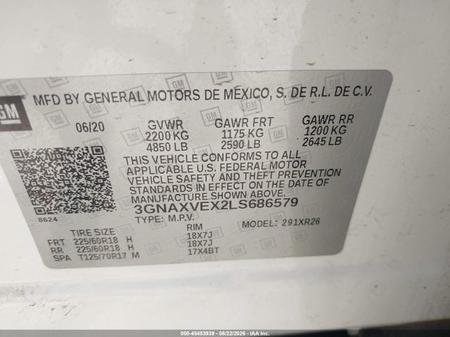 3GNAXVEX2LS686579 Chevrolet Equinox Awd Lt 2.0l Turbo