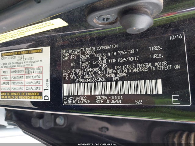 Toyota 4RUNNER SR5 2016 JTEBU5JR0G5394504 Image 9