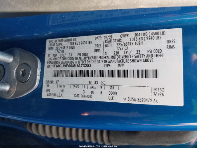 Ford ESCAPE S 2021 1FMCU9F60MUA73283 Image 9