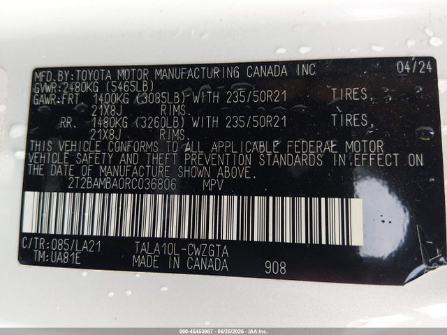 2024 Lexus Rx 350 Luxury მანქანა იყიდება აუქციონზე, vin: 2T2BAMBA0RC036806, აუქციონის ნომერი: 45453987