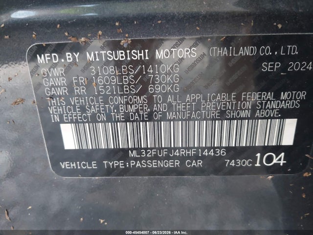 Продаж на аукціоні авто 2024 Mitsubishi Mirage G4 Black Edition/es/le, vin: ML32FUFJ4RHF14436, номер лоту: 45454007