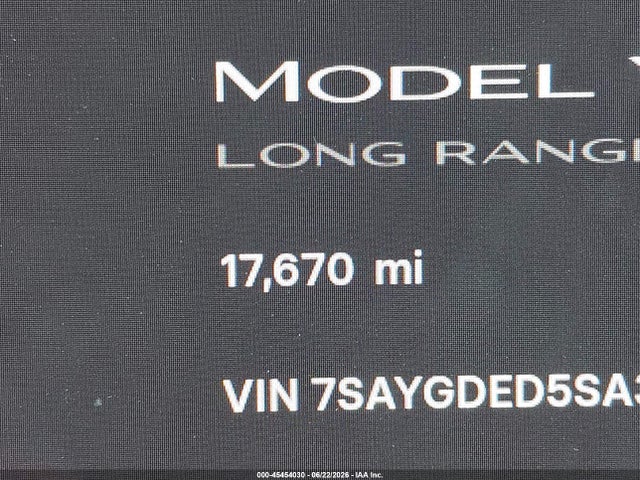 45454030 :رقم المزاد ، 7SAYGDED5SA369393 vin ، 2025 Tesla Model Y Long Range Dual Motor Rear-wheel Drive مزاد بيع
