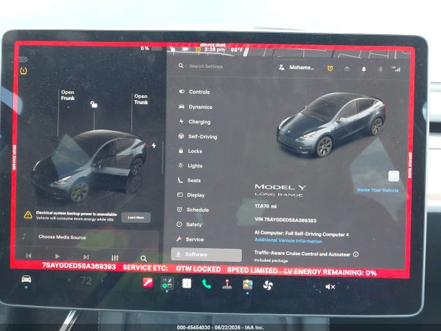 45454030 :رقم المزاد ، 7SAYGDED5SA369393 vin ، 2025 Tesla Model Y Long Range Dual Motor Rear-wheel Drive مزاد بيع