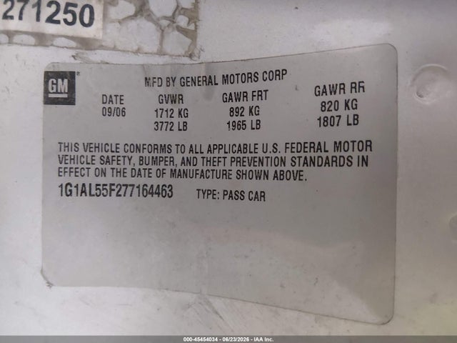 2007 Chevrolet Cobalt Lt მანქანა იყიდება აუქციონზე, vin: 1G1AL55F277164463, აუქციონის ნომერი: 45454034