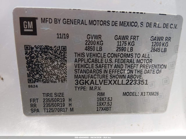 Aukcja sprzedaży 2020 Gmc Terrain Awd Slt, vin: 3GKALVEXXLL223351, numer aukcji: 45454050