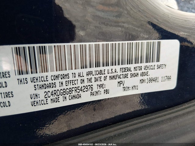 Продаж на аукціоні авто 2015 Dodge Grand Caravan American Value Pkg, vin: 2C4RDGBG8FR542976, номер лоту: 45454102