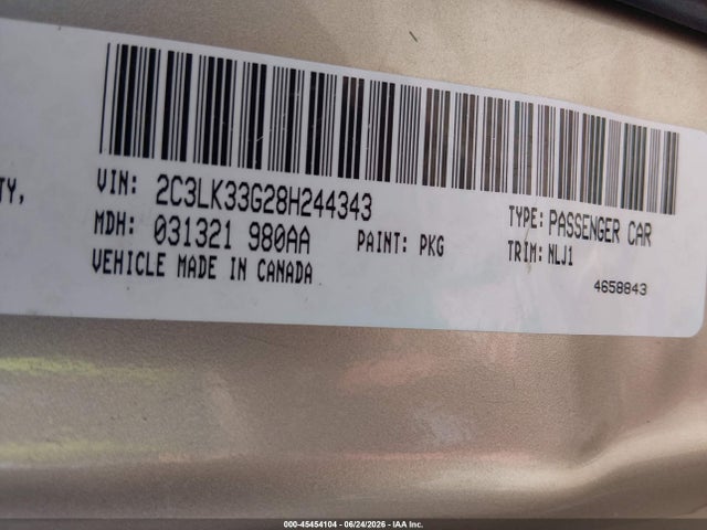 2008 Chrysler 300 Limited მანქანა იყიდება აუქციონზე, vin: 2C3LK33G28H244343, აუქციონის ნომერი: 45454104
