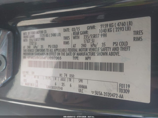 Ford ESCAPE SE 2015 1FMCU9GX4FUB97065 Image 9