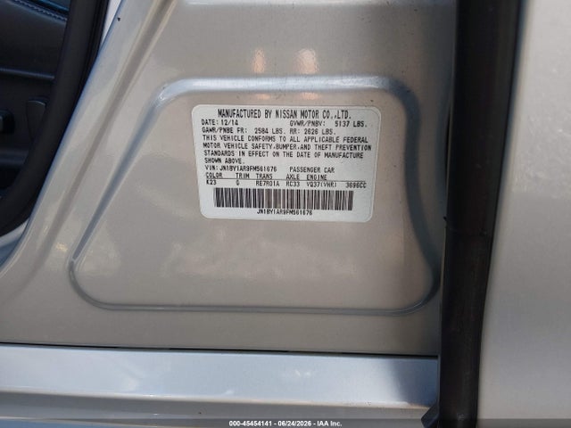 45454141 :رقم المزاد ، JN1BY1AR9FM561676 vin ، 2015 Infiniti Q70 3.7x مزاد بيع