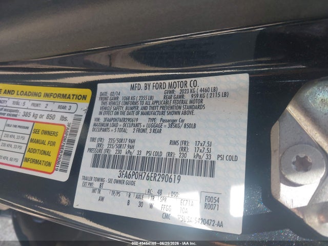 Ford FUSION SE 2014 3FA6P0H76ER290619 Image 9