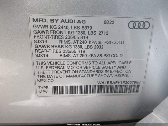 Продаж на аукціоні авто 2023 Audi Q5 Premium Plus 40 Tfsi Quattro S Tronic, vin: WA1BBAFY1P2007988, номер лоту: 45454166