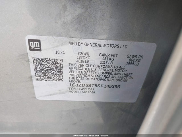 Aukcja sprzedaży 2025 Chevrolet Malibu Fwd 1lt, vin: 1G1ZD5ST5SF145396, numer aukcji: 45454192