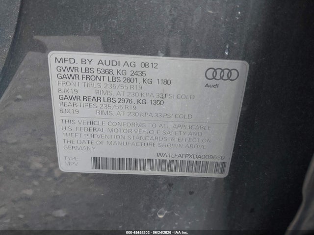 Продаж на аукціоні авто 2013 Audi Q5 2.0t Premium, vin: WA1LFAFPXDA009630, номер лоту: 45454202