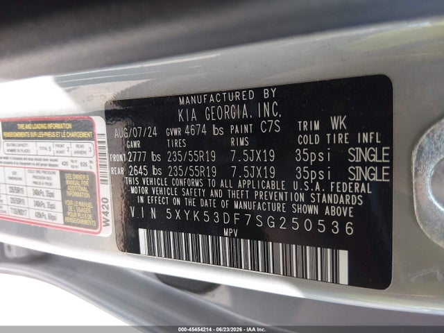 45454214 :رقم المزاد ، 5XYK53DF7SG250536 vin ، 2025 Kia Sportage Sx-prestige مزاد بيع