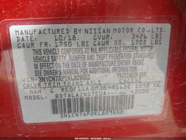 Nissan Versa 1.6 S+ 2019 3N1CN7AP2KL829552 Image 9