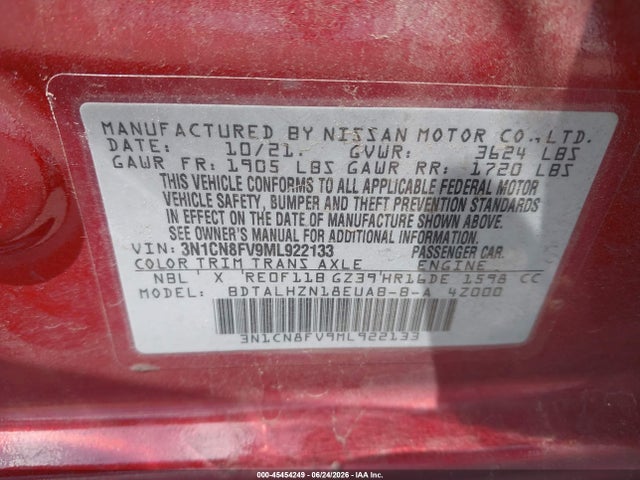 Nissan Versa Sr Xtronic Cvt 2021 3N1CN8FV9ML922133 Image 9