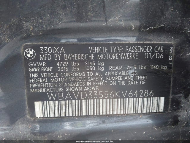 Aukcja sprzedaży 2006 Bmw 330xi, vin: WBAVD33556KV64286, numer aukcji: 45454269