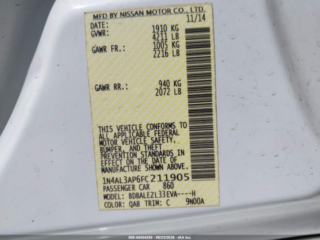 Nissan Altima 2.5 S 2015 1N4AL3AP6FC211905 Image 9