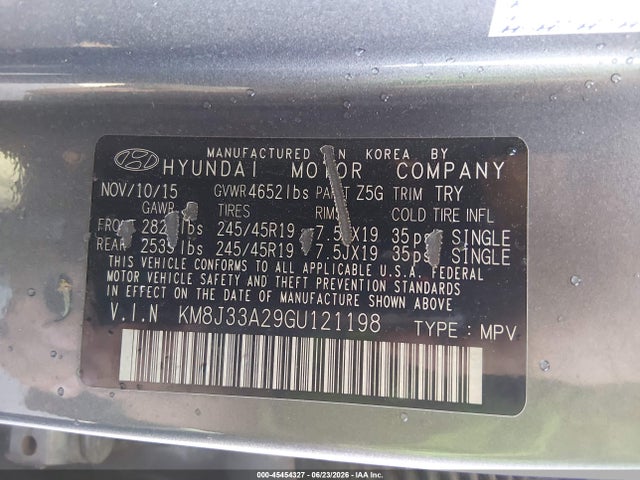Продажа на аукционе авто 2016 Hyundai Tucson Limited, vin: KM8J33A29GU121198, номер лота: 45454327