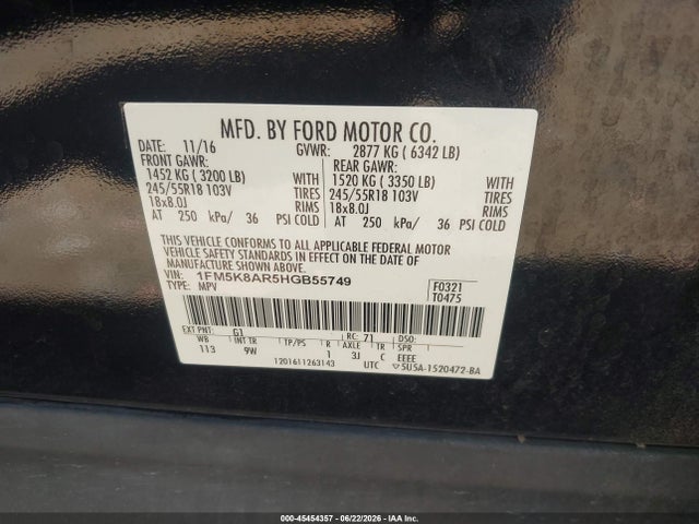 1FM5K8AR5HGB55749 Ford Utility Police Interceptor