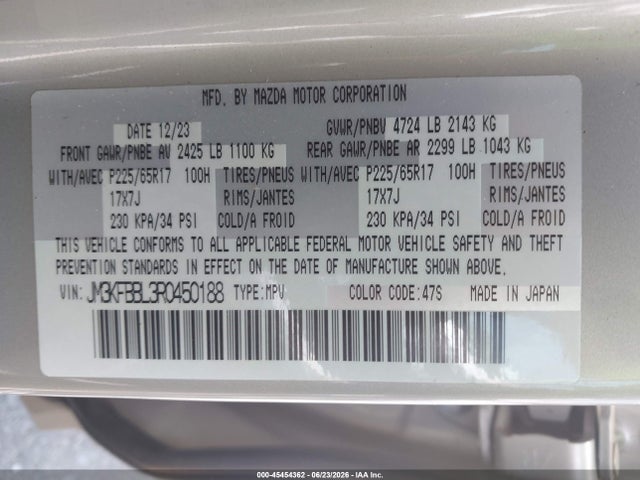 Aukcja sprzedaży 2024 Mazda Cx-5 2.5 S Select, vin: JM3KFBBL3R0450188, numer aukcji: 45454362