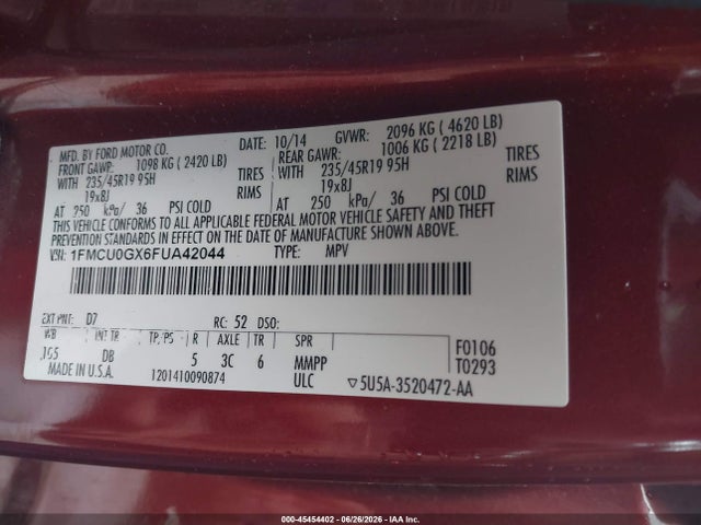 Продажа на аукционе авто 2015 Ford Escape Se, vin: 1FMCU0GX6FUA42044, номер лота: 45454402