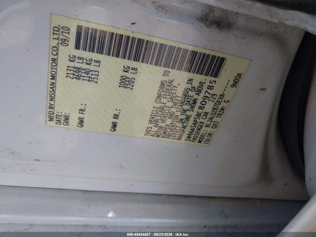 45454407 :رقم المزاد ، 1N4AA5AP5BC809785 vin ، 2011 Nissan Maxima 3.5 S مزاد بيع