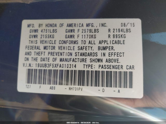 2015 Acura Tlx V6 Tech მანქანა იყიდება აუქციონზე, vin: 19UUB3F5XFA010314, აუქციონის ნომერი: 45454414