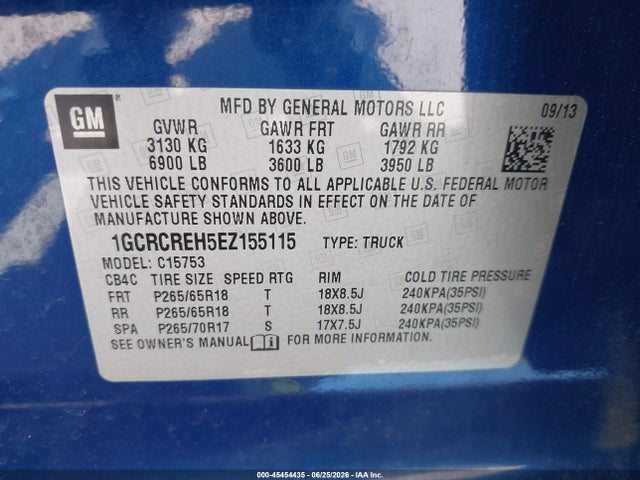 Auction sale of the 2014 Chevrolet Silverado 1500 Lt, vin: 1GCRCREH5EZ155115, lot number: 45454435