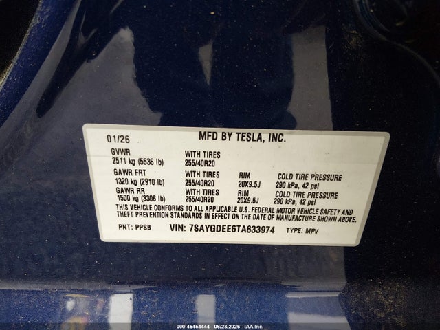 Продажа на аукционе авто 2026 Tesla Model Y All-wheel Drive/long Range Launch Series/premium All-wheel Drive, vin: 7SAYGDEE6TA633974, номер лота: 45454444