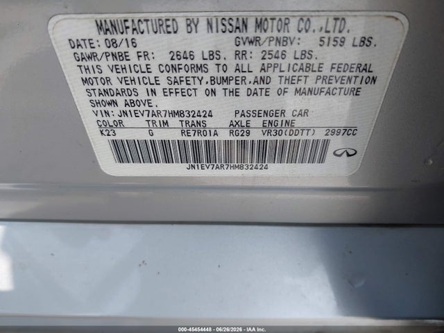 Aukcja sprzedaży 2017 Infiniti Q50 3.0t Premium, vin: JN1EV7AR7HM832424, numer aukcji: 45454448