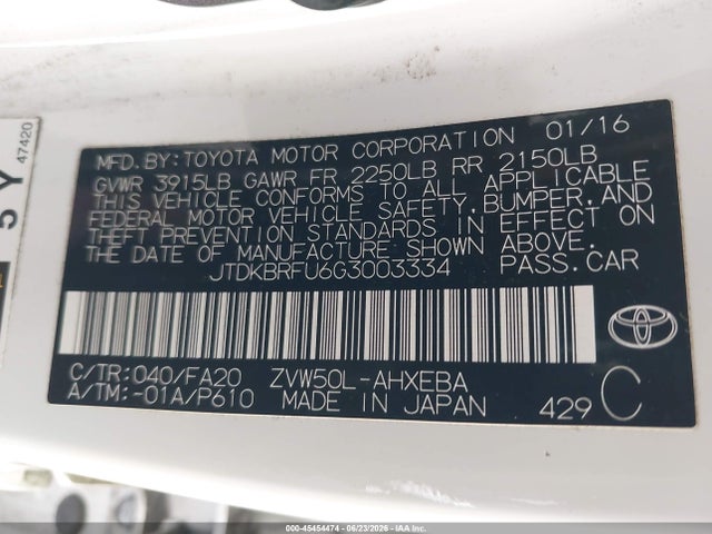 Toyota Prius Two 2016 JTDKBRFU6G3003334 Image 9