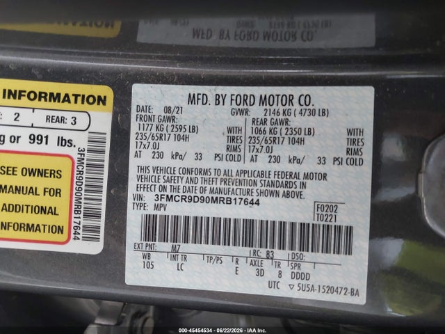 Ford Bronco Sport Badlands 2021 3FMCR9D90MRB17644 Image 9
