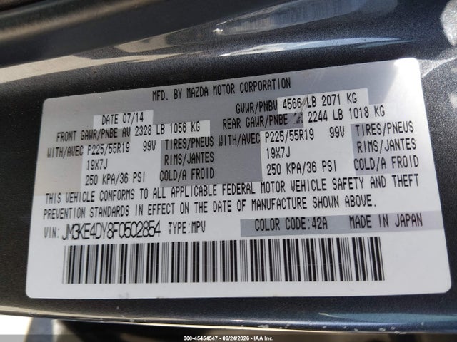 Aukcja sprzedaży 2015 Mazda Cx-5 Grand Touring, vin: JM3KE4DY8F0502854, numer aukcji: 45454547