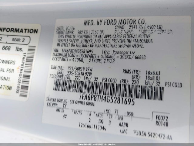 1FA6P8TH4G5281695 Ford Mustang Ecoboost