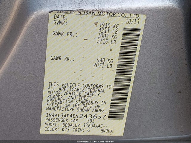 1N4AL3AP4EN243657 Nissan Altima 2.5 Sv