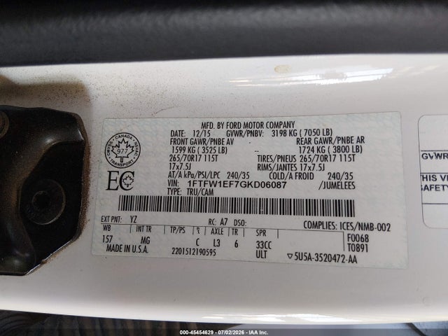 1FTFW1EF7GKD06087 Ford F-150 King Ranch/lariat/platinum/xl/xlt