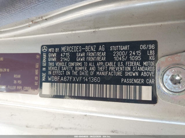 Aukcja sprzedaży 1997 Mercedes-benz Sl 500, vin: WDBFA67FXVF141360, numer aukcji: 45454635