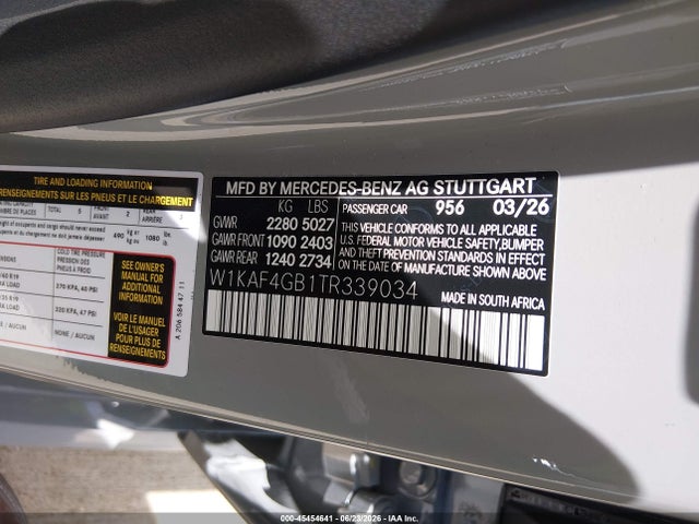 Продаж на аукціоні авто 2026 Mercedes-benz C 300, vin: W1KAF4GB1TR339034, номер лоту: 45454641