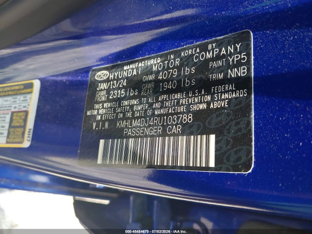 Продаж на аукціоні авто 2024 Hyundai Elantra Hybrid Blue, vin: KMHLM4DJ4RU103788, номер лоту: 45454670